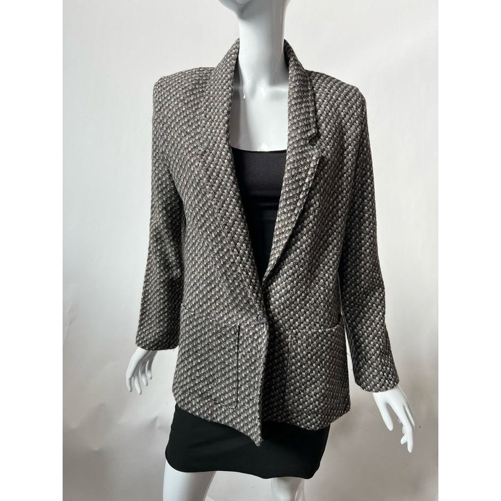 Albee Womens Suit Jacket Black White Wool Blend Houndstooth USA Vintage 10